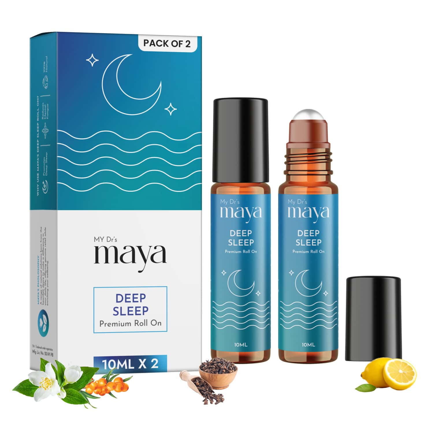 Maya Aromatherapy Deep Sleep Premium Roll On 100% Pure Essential Oils Reduces Insomnia Pack Of 2
