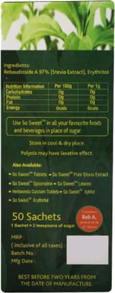 So Sweet Stevia 200 Sachet Sugar Free Sweetener