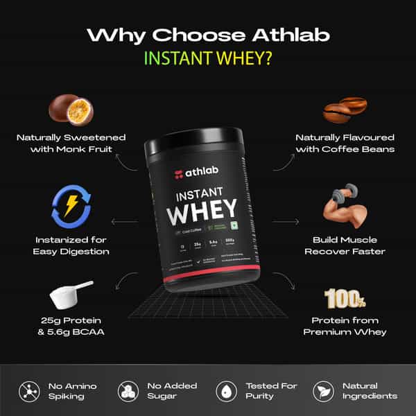 Athlab Instant Whey Protein | 25G Protein | No Preservatives | Cold Coffee | 500G