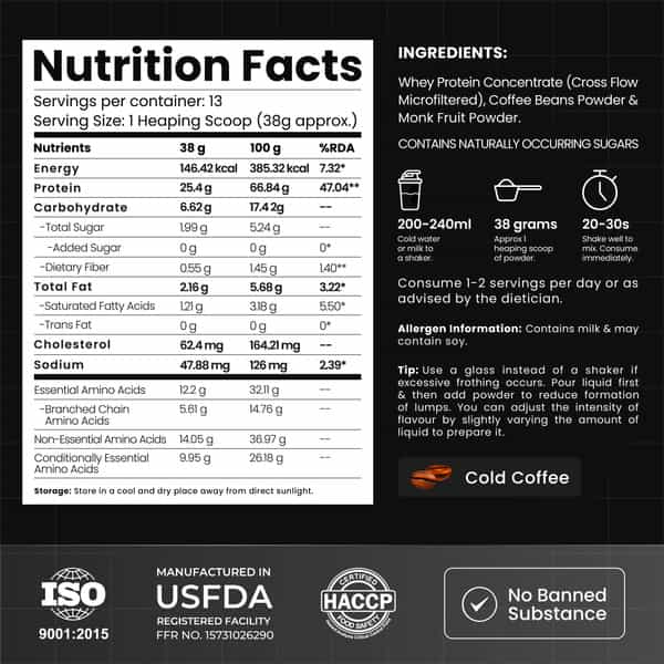 Athlab Instant Whey Protein | 25G Protein | No Preservatives | Cold Coffee | 500G