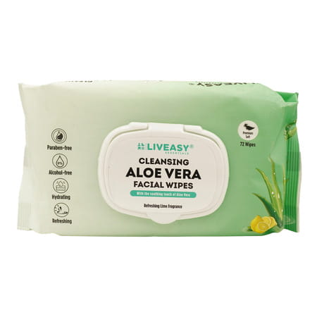 Liveasy Essentials Cleansing Aloe Vera Refreshing Lime Fragrance Facial Wipes 72 No'S