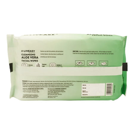 Liveasy Aloe Vera Facial Wipes - Pack Of 72 - Refreshing Lemon Flavour Cleansing Wipes