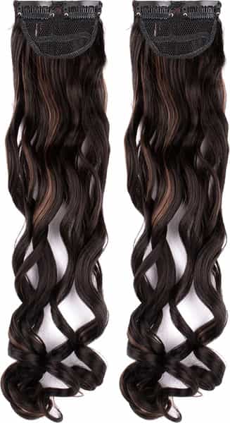 Streak Street Clip-In 20" Curly Dark Brown Side Patches With Copper Highlights (2Pcs Set)