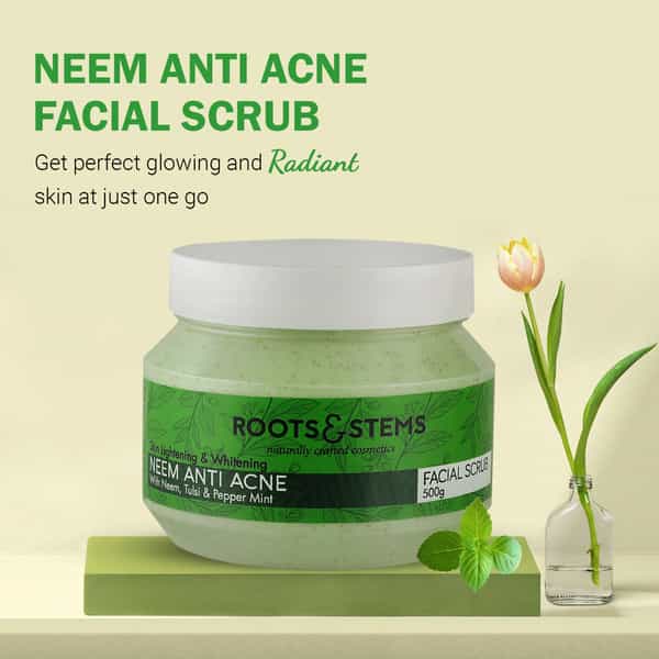 Roots & Stems Neem Anti Acne Facial Scrub For Blackheads Removal Anti-Acne & Pimples 500Gm