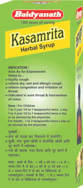 Baidyanath Asli Ayurved Kasamrit - Herbal Cough Syrup - 100 Ml (Pack Of 3)