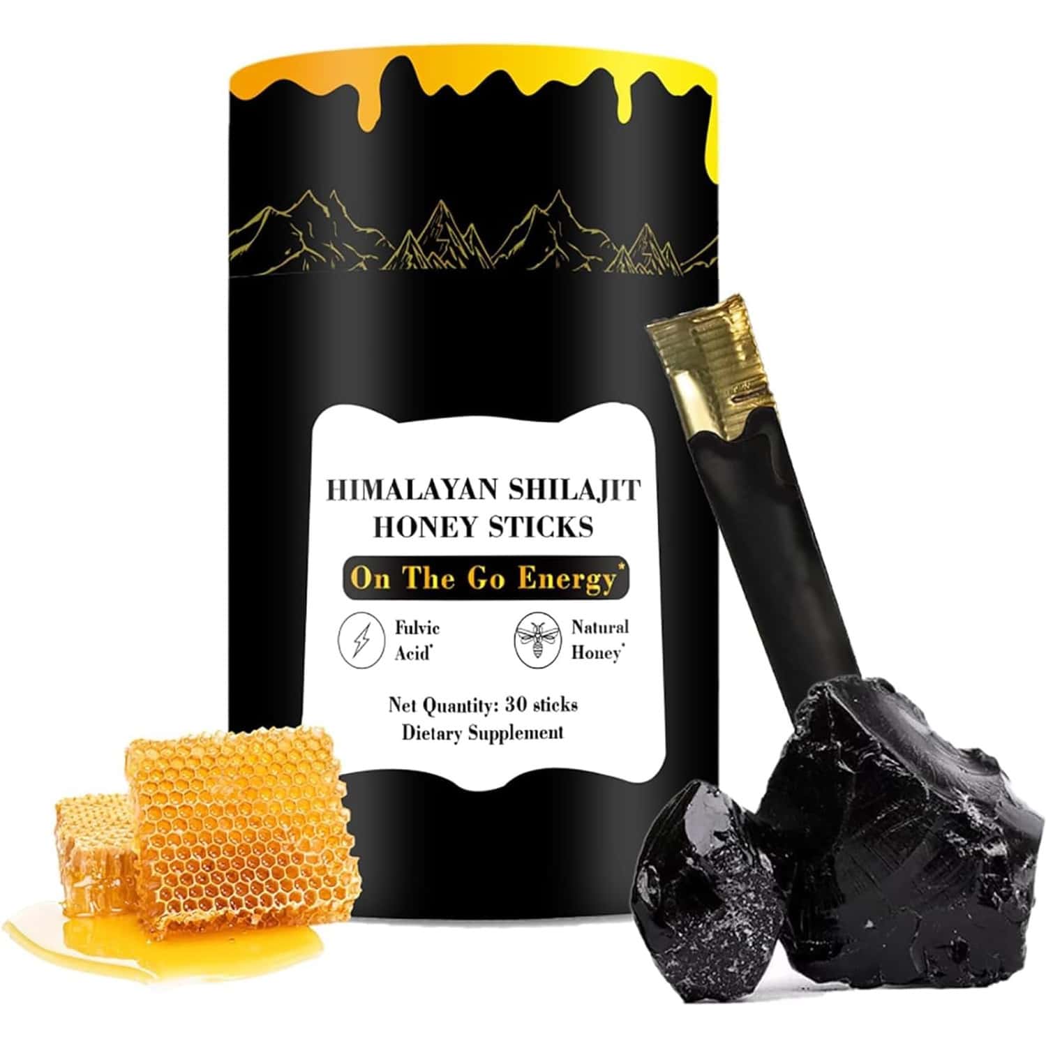 Amocare 400mg Shilajit Honey Sticks | Energy & Immune Boost | 75%+ Fulvic Acid | Natural Sugar - 30n