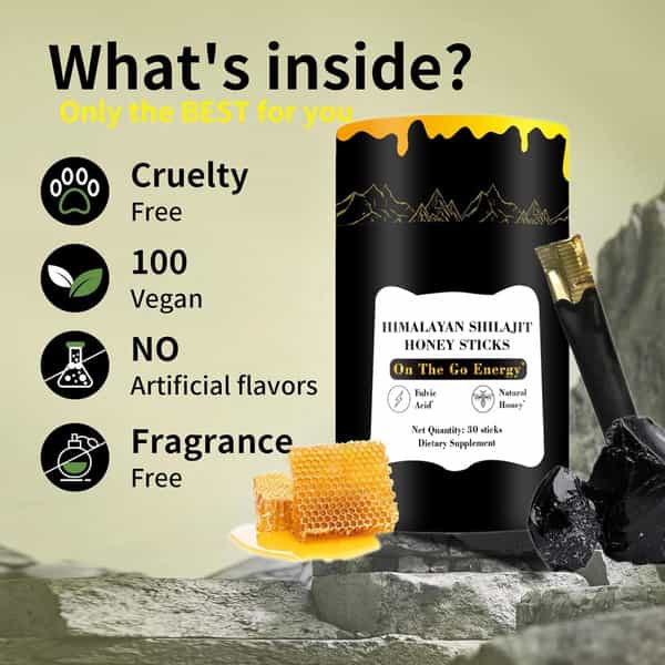 Amocare 400Mg Shilajit Honey Sticks | Energy & Immune Boost | 75%+ Fulvic Acid | Natural Sugar - 30N