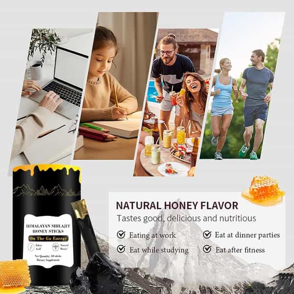 Amocare 400Mg Shilajit Honey Sticks | Energy & Immune Boost | 75%+ Fulvic Acid | Natural Sugar - 30N