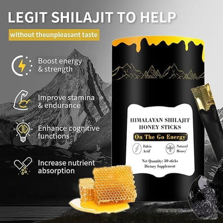 Amocare 400mg Shilajit Honey Sticks | Energy & Immune Boost | 75%+ Fulvic Acid | Natural Sugar - 30n