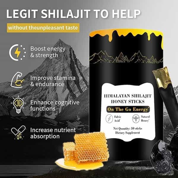 Amocare 400Mg Shilajit Honey Sticks | Energy & Immune Boost | 75%+ Fulvic Acid | Natural Sugar - 30N