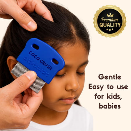 Coco Crush Lice & Nits Removal Fine-Tooth Comb: Close-Set | Gentle Grip |100% Stainless Steel - 1n