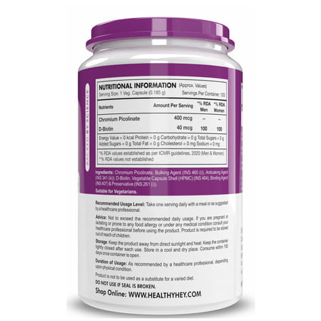 Healthyhey Chromium Picolinate - Support Glucose Metabolism 120 Veg. Capsules