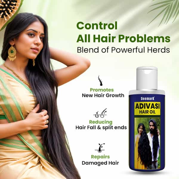Deemark Adivasi Hair Oil For Hair Growth & Control Hair Fall | Reduce Split Ends Hair Oil (100Mlx2)