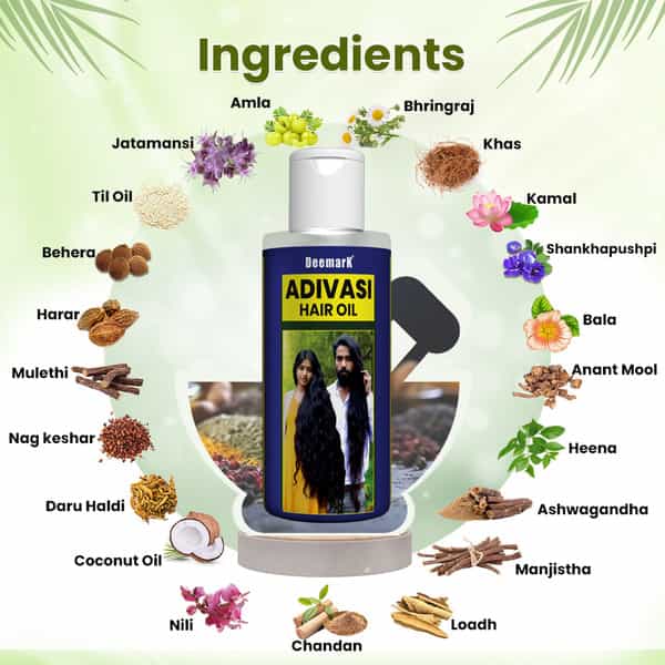 Deemark Adivasi Hair Oil For Hair Growth & Control Hair Fall | Reduce Split Ends Hair Oil (100Mlx2)