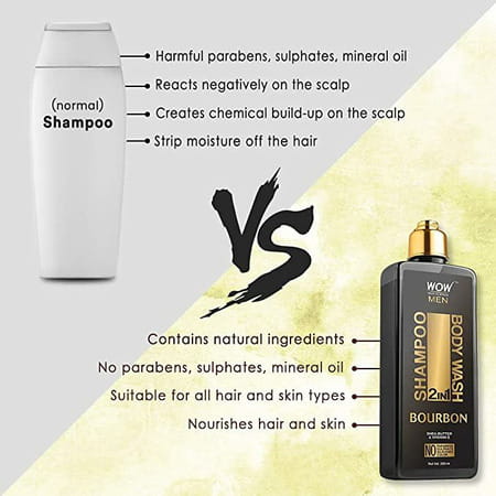 Wow Skin Science Bourbon 2-In-1 Shampoo + Body Wash - No Parabens | Sulphate | Silicones - 250ml