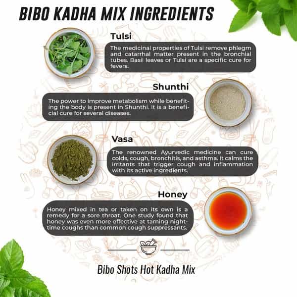 Bibo Shots - Hot Kadha Mix | Menthol & Ginger | Cough Cold Relief| Immunity L Pack Of 1* 8 Shots
