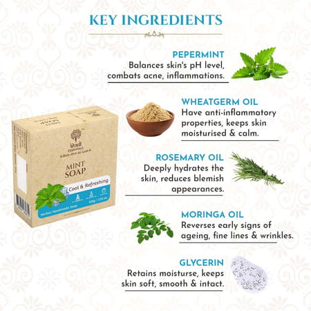 Khadi Essentials Mint Handmade Handmade Soap For Cool & Refreshing Skin - 100Gm*Pack Of 3