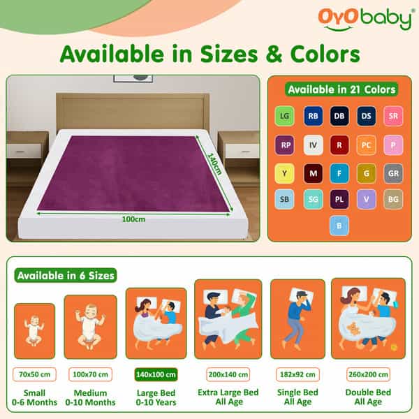 Oyo Baby Lightweight Large Dry Sheet Soft | Waterproof Breathable 140X100 Cm Pack Of 2 - Rani Pink