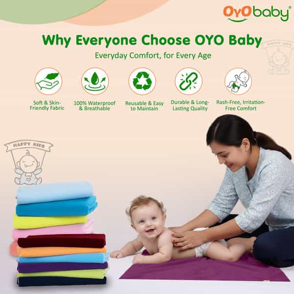 Oyo Baby Lightweight Large Dry Sheet Soft | Waterproof Breathable 140X100 Cm Pack Of 2 - Rani Pink