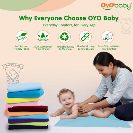 Oyo Baby Waterproof Bed Protector Baby Dry Sheet Medium Sea Blue (70 Cm X 100 Cm)