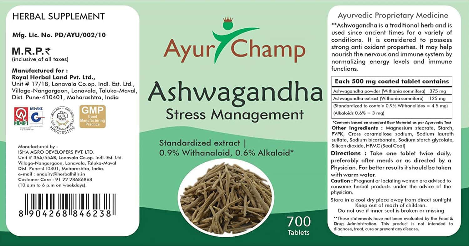 Buy AYUR CHAMP ASHWAGANDHA 700 TABLETS PACK OF 4 Online & Get Upto 60