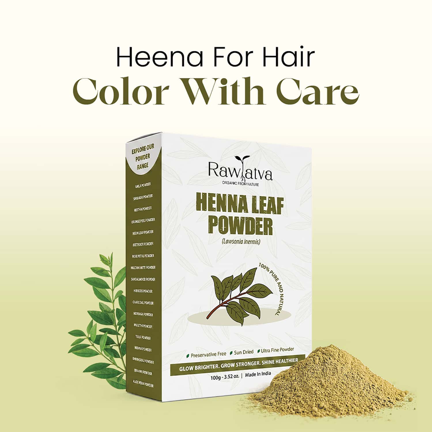 Raw Tatva Henna Powder For Natural Hair Color| Deep Conditioning & Shine | All Hair Types | 100g