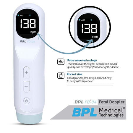 Bpl Medical Technologies Fd-04 App Connected Fetal Doppler|Heartbeat Detection Machine - White