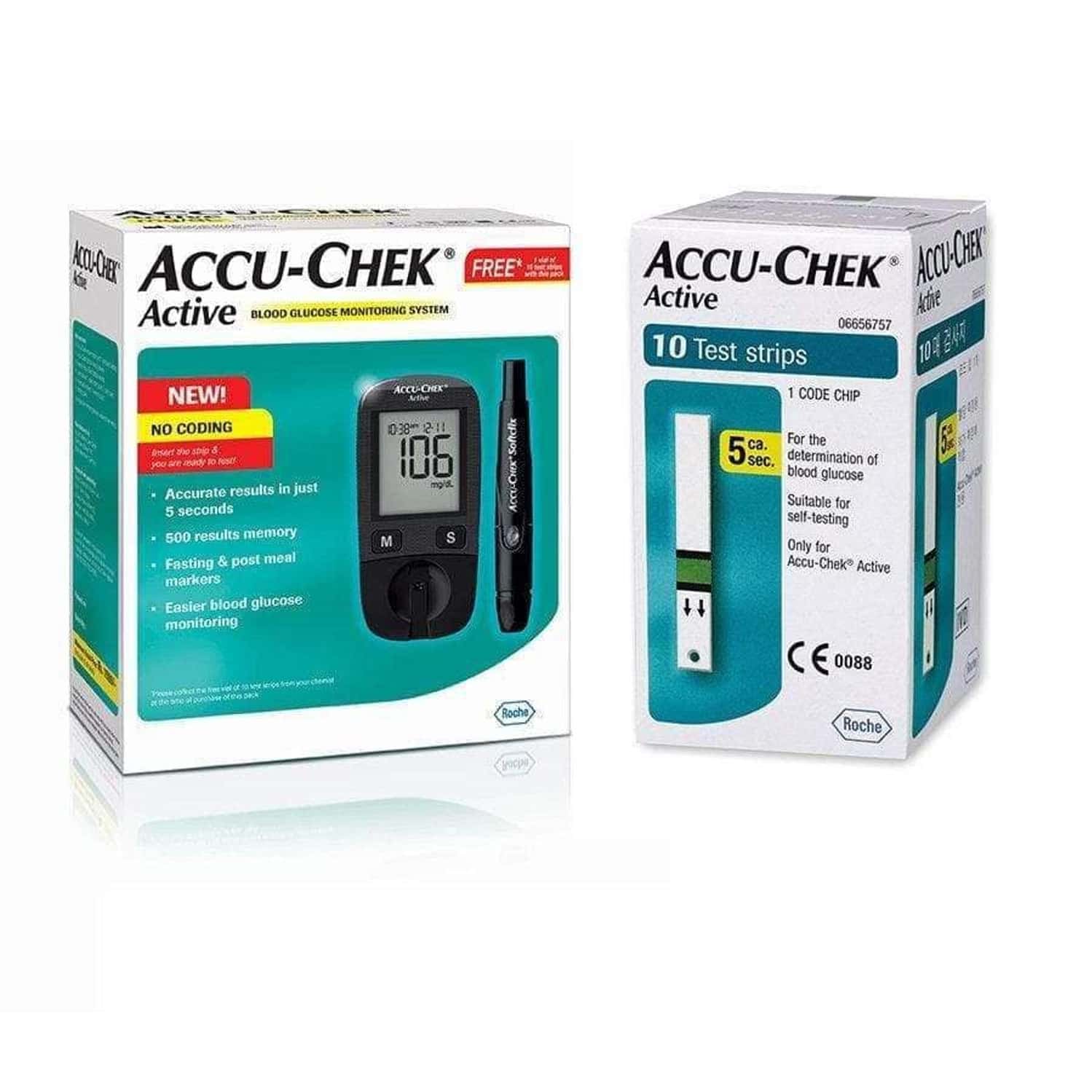 Accu-Chek Active Blood Glucose And Lancing Device | Glucometer | Free 50 Test Strips