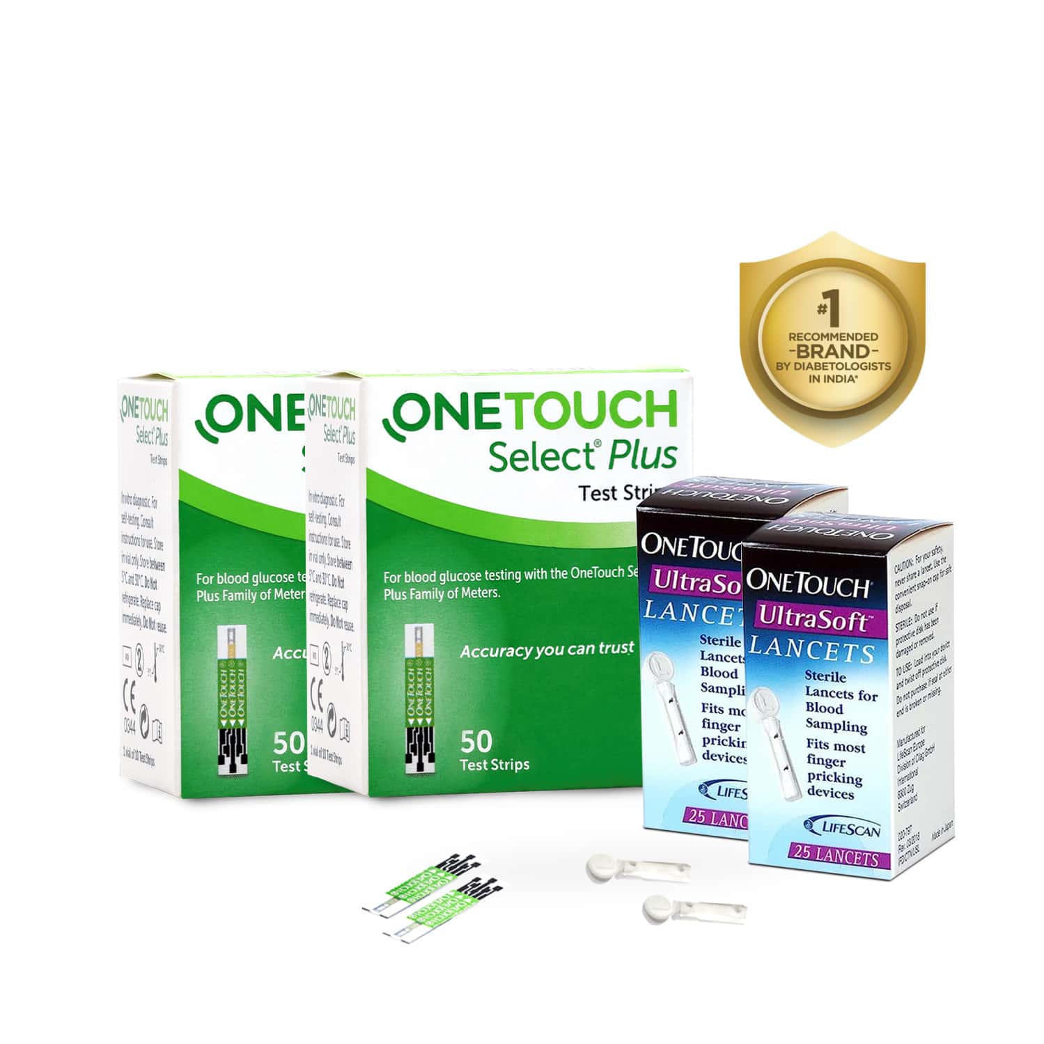 Onetouch Select Plus Test Strips | Pack Of 100 Strips With 50 Onetouch Ultrasoft Lancets