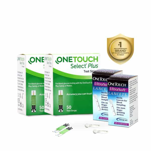 Onetouch Select Plus Test Strips | Pack Of 100 Strips With 50 Onetouch Ultrasoft Lancets