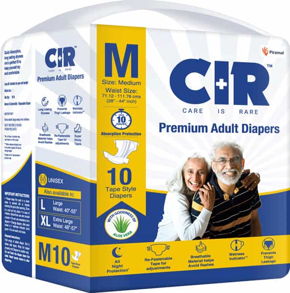 Cir Diaper | Adult Diaper | Medium | Premium Tape Style | Waist (28"-44")| Pack Of 1 (10 Units)
