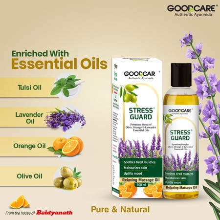 Goodcare Stress Guard Oil 100Ml | Lavender | Tulsi & Orange | Relieves Stress | Soothes Muscles