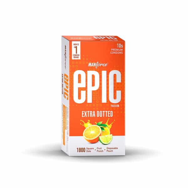 Manforce Epic Passion Extra Dotted Fruit Punch Flavour Premium Condoms With Disposable Pouch- 10'S