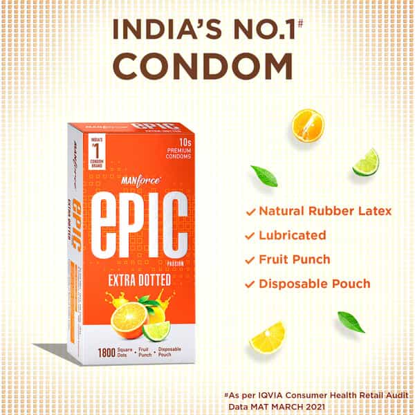 Manforce Epic Passion Extra Dotted Fruit Punch Flavour Premium Condoms With Disposable Pouch- 10'S