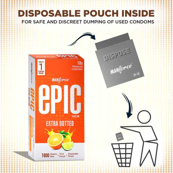 Manforce Epic Passion Extra Dotted Fruit Punch Flavour Premium Condoms With Disposable Pouch- 10'S