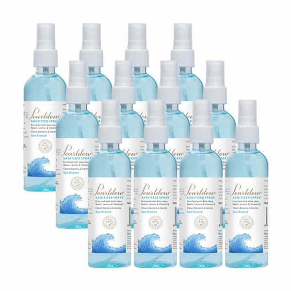Pearldew Sanitizer Spray (Sea Breeze) 120 Ml | Aloe & Neem | Paraben Free (Pack Of 4)