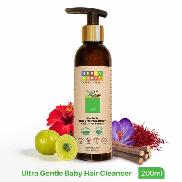Herby Angel Ultra Gentle Baby Hair Cleanser For Babies | Sls- Free Shampoo - 200Ml