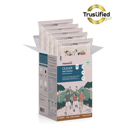Truebasics Clean Whey 100% Protein Isolate Powder (Chocolate 170g (34gx5) | 28g Protein