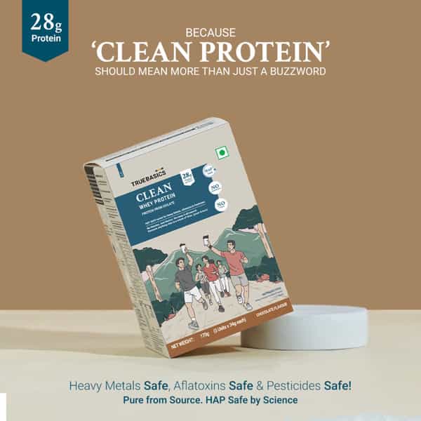 Truebasics Clean Whey 100% Protein Isolate Powder (Chocolate 170G (34Gx5) | 28G Protein