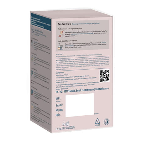 Truebasics Clean Whey 100% Protein Isolate Powder (Chocolate 170g (34gx5) | 28g Protein