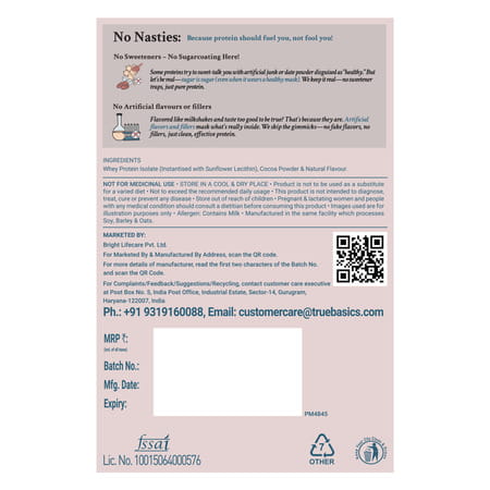 Truebasics Clean Whey 100% Protein Isolate Powder (Chocolate | 34gx5) | 28g Protein Per Sachet