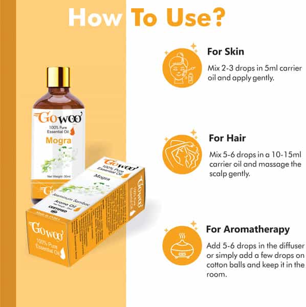 Go Woo 100% Pure Mogra Oil For Hair Skin And Aromatherapy 30 Ml