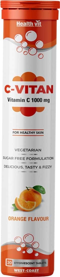 Healthvit C-Vitan Vitamin C 1000mg For Healthy Skin ( Orange Flavour ) - 20 Effervescent Tablets