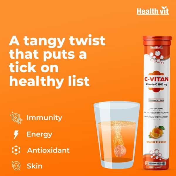 Healthvit C-Vitan Vitamin C 1000Mg For Healthy Skin ( Orange Flavour ) - 20 Effervescent Tablets