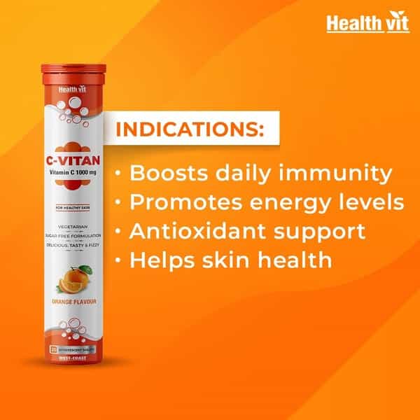 Healthvit C-Vitan Vitamin C 1000Mg For Healthy Skin ( Orange Flavour ) - 20 Effervescent Tablets