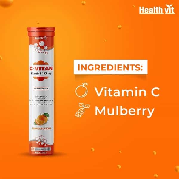 Healthvit C-Vitan Vitamin C 1000Mg For Healthy Skin ( Orange Flavour ) - 20 Effervescent Tablets