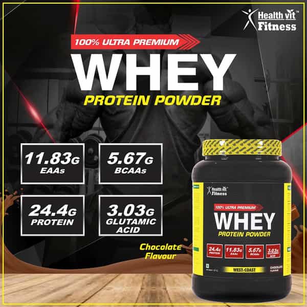 Healthvit Fitness 100% Ultra-Premium Whey Protein | 1Kg / 2.2Lbs (Chocolate Flavor)