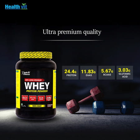 Healthvit Fitness 100% Ultra-Premium Whey Protein | 1kg / 2.2lbs (Chocolate Flavor)