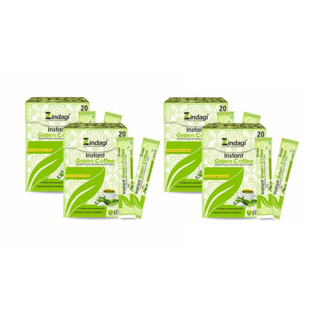 Zindagi Instant Green Coffee Powder|100% Natural Green Coffee Beans Powder|20 Sachets |Pack Of 4