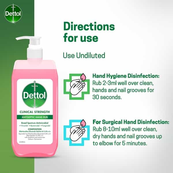 Dettol Clinical Strength Antiseptic Hand Rub Sanitizer - 500 Ml.